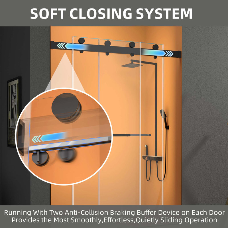 GETPRO 56" 60" W X 79" H Double Sliding Frameless w/ Upgraded Soft